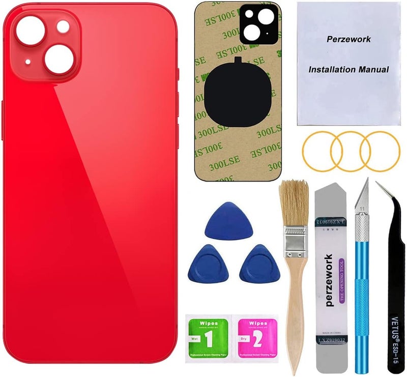 Perzework OEM Rear Back Glass Replacement for iPhone 14 Plus 6.7-inches with Reparing Toolkit (Red) - Image 1